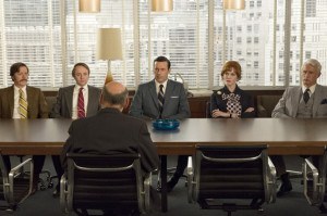 Kevin Rahm As Ted Chaough, Vincent Kartheiser As Pete Campbell, Jon Hamm As Don Draper, Christina Hendricks As Joan Harris And Jon Hamm As Don Draper - Mad Men _ Season 7B, Episode 11 - Photo Credit: Michael Yarish/Amc